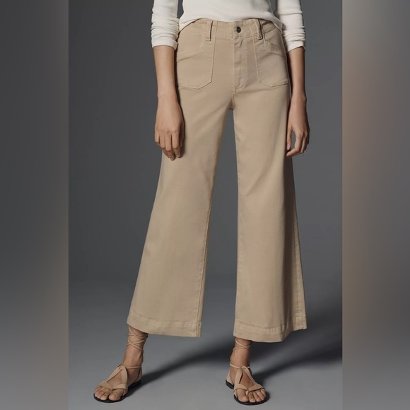 PAIGE Denim - NWT! Paige Raffia Tan Anessa Utility High-Rise Crop Wide-Leg Jeans - Size 33 🟣